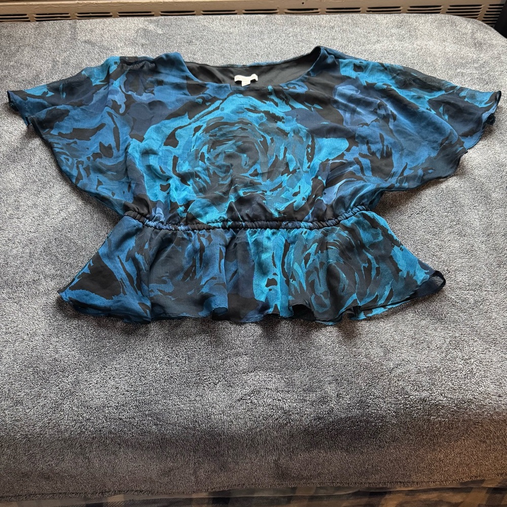 Elegant Blue and Black Floral Blouse